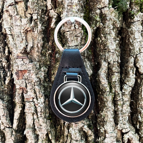 Mercedes Benz Key Fob Leather Dark Honeycomb Blue Tint Logo