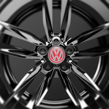VW Volkswagen Wheel Center Cap Domed Stickers Classic Red Grey Ring