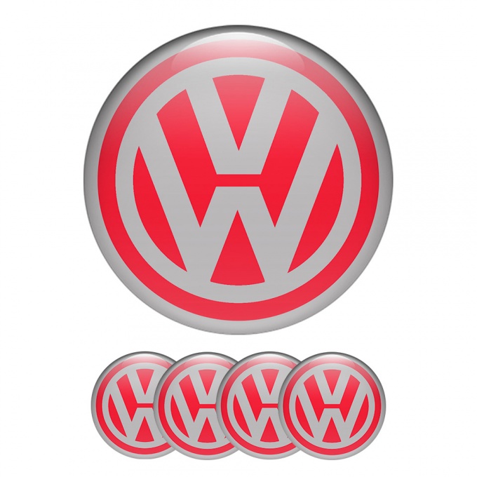 VW Volkswagen Wheel Center Cap Domed Stickers Classic Red Grey Ring