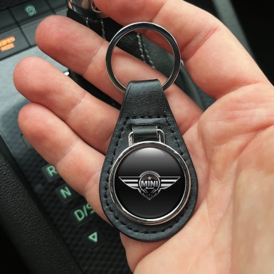 Mini Cooper Keyring Holder Leather Black Silver Star Design