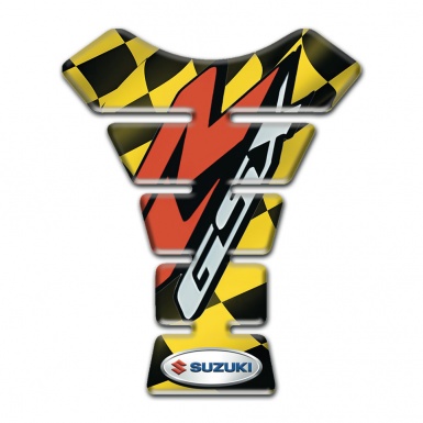 Suzuki Tank Pad Motorbike Black Yellow Squares Design GSX Style 