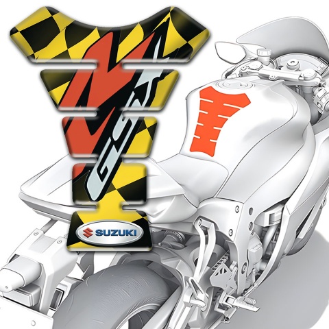 Suzuki Tank Pad Motorbike Black Yellow Squares Design GSX Style 