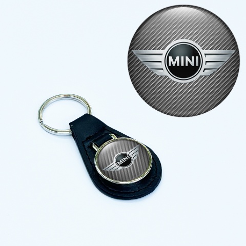 Mini Cooper Keychain Leather Light Carbon Metallic Logo