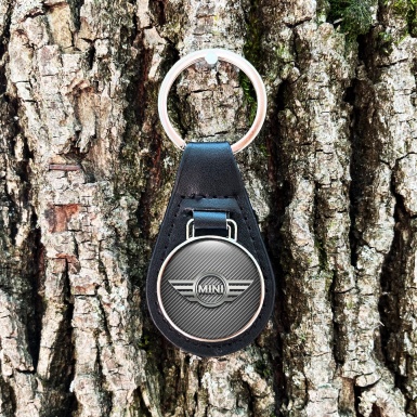 Mini Cooper Key Fob Leather Light Carbon Metal Cut Design
