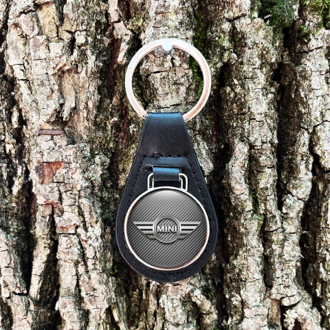 Mini Cooper Key Fob Leather Light Carbon Metal Cut Design