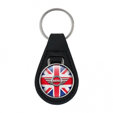 Mini Cooper Leather Keychain Great Britain Metallic Design