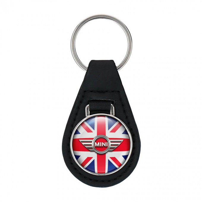 Mini Cooper Leather Keychain Great Britain Metallic Design