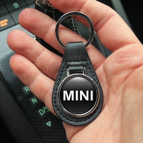 Mini Cooper Keyring Holder Leather Black White Classic Logo Design