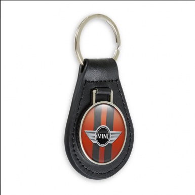 Mini Cooper Keychain Leather Orange Black Sewn Design