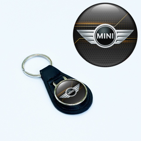 Mini Cooper Keyring Holder Leather Black Orange Futuristic Edition