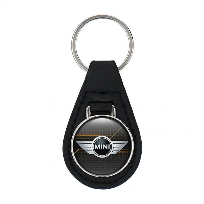 Mini Cooper Keyring Holder Leather Black Orange Futuristic Edition