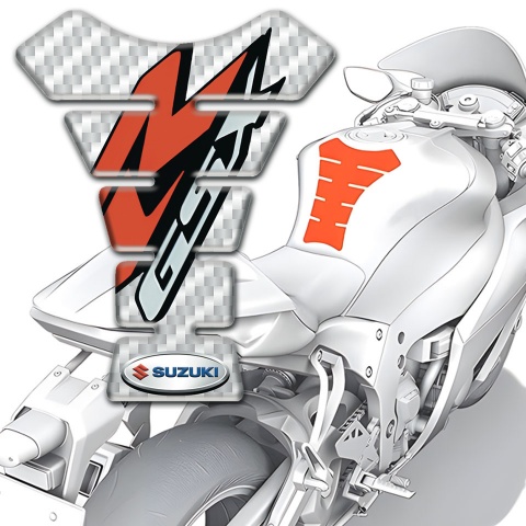 Suzuki Tank Pad Protector Red Gray Logo White Carbon Base 