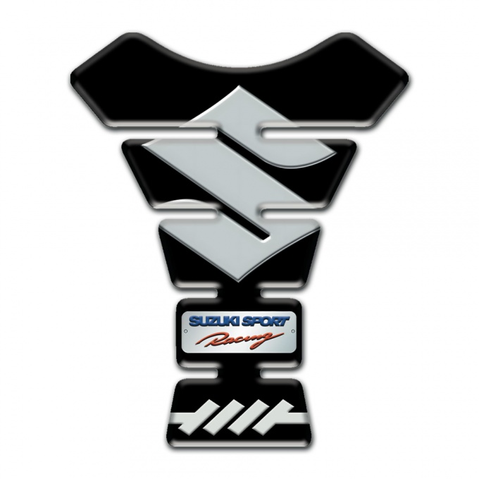 Suzuki Tank Pad Motorbike Black Base Big Gray Logo 