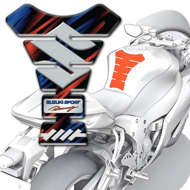 Suzuki Tank Fuse Black with Blue Red patterns Base and Big Logo 