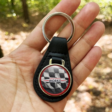 Mini Cooper John Cooper Works Leather Keychain Racing Flag Edition