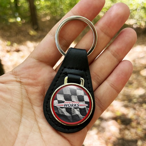 Mini Cooper John Cooper Works Leather Keychain Racing Flag Edition