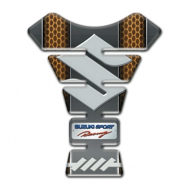 Suzuki Tank Pad Motorbike Copper Honeycomb Motive Design and Big Gray Logo 