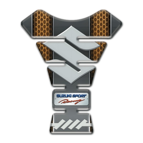Suzuki Tank Pad Motorbike Copper Honeycomb Motive Design and Big Gray Logo 