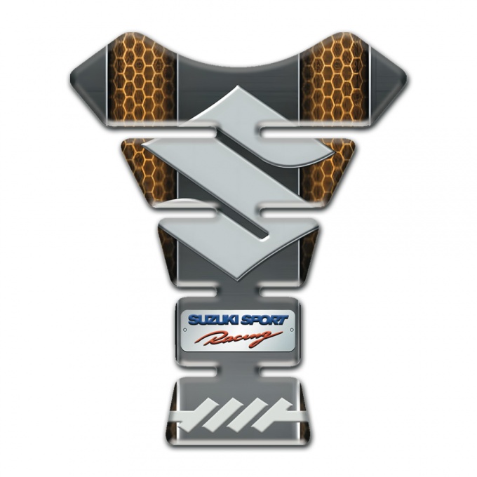 Suzuki Tank Pad Motorbike Copper Honeycomb Motive Design and Big Gray Logo 