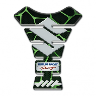 Suzuki Tank Guard Pads Black with Green Patterns Base Gray Logo 