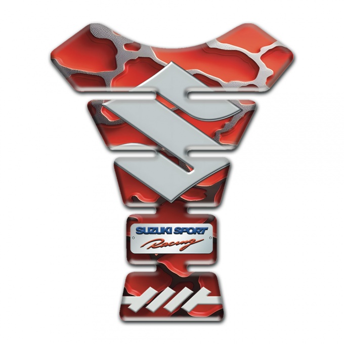 Suzuki Tank Pad Protector Red Clouds Effect and Gray Logo 