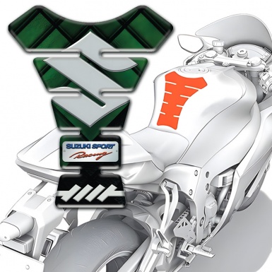 Suzuki Tank Pad Motorbike Dark Green parts Design Big Gray Logo Style 