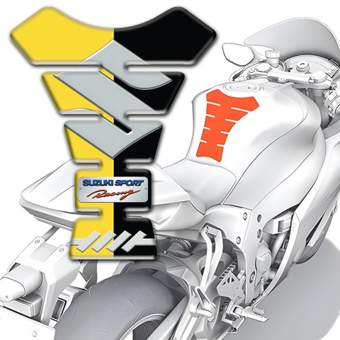Suzuki Tank Fuse Yellow Black Halves Base with Big Gray Logo 