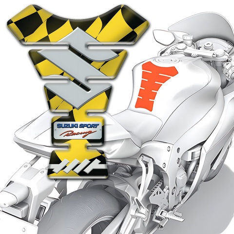 Suzuki Tank Pad Protector Yellow Black Flag Design Gray Logo 