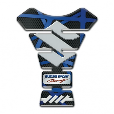 Suzuki Tank Fuse Black with Blue Patterns Background and Gray Logo 