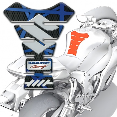 Suzuki Tank Fuse Black with Blue Patterns Background and Gray Logo 