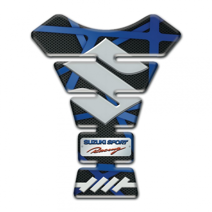 Suzuki Tank Fuse Black with Blue Patterns Background and Gray Logo 