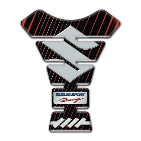 Suzuki Tank Pad Motorbike Red Blue Stripes Base Big Gray Logo Design 