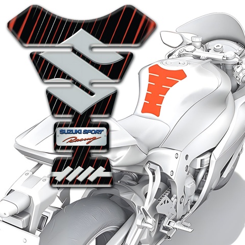 Suzuki Tank Pad Motorbike Red Blue Stripes Base Big Gray Logo Design 