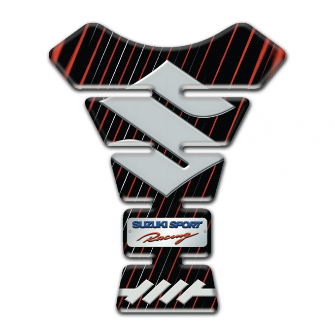 Suzuki Tank Pad Motorbike Red Blue Stripes Base Big Gray Logo Design 