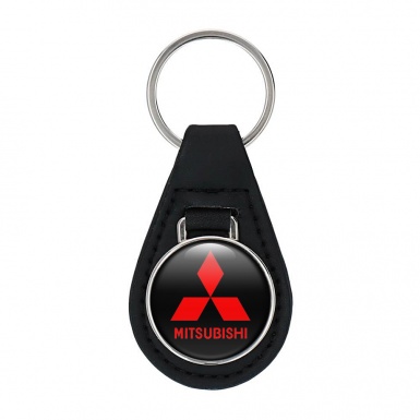 Mitsubishi Keyring Holder Leather Black Red Classic Design