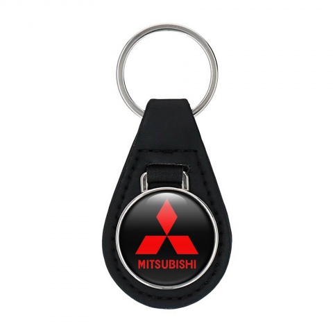 Mitsubishi Keyring Holder Leather Black Red Classic Design