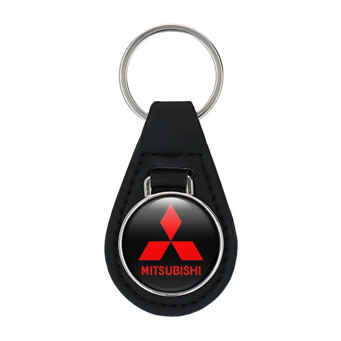 Mitsubishi Keyring Holder Leather Black Red Classic Design
