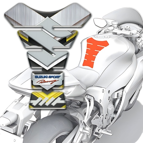 Suzuki Tank Pad Motorbike Silver Yellow Model Edition 