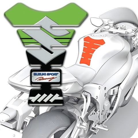 Suzuki Tank Fuse Green Black Halves Design Gray Logo 