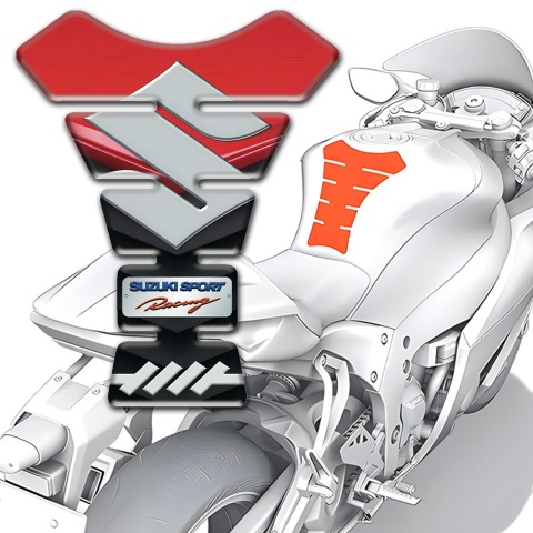 Suzuki Tank Pad Motorbike Red Black background and Big Gray Logo 