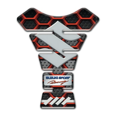 Suzuki Tank Guard Pads Red Grid Design Gray Logo Style 