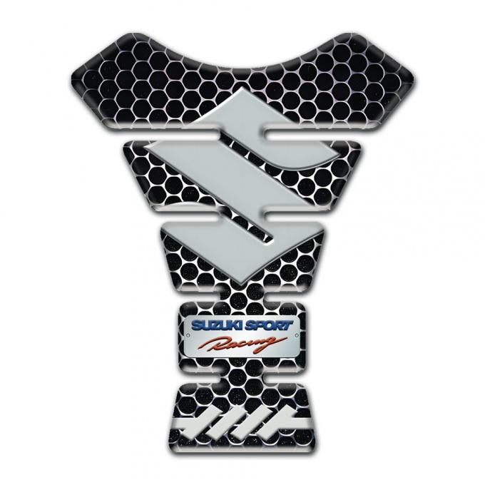 Suzuki Tank Pad Motorbike Model with  Perforated Steel Design and Big Gray Logo 