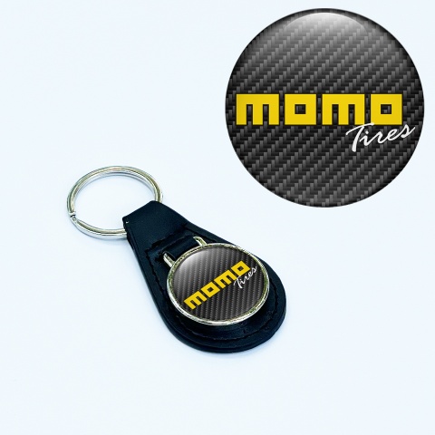 Momo  Leather Keychain Dark Carbon Yellow Design