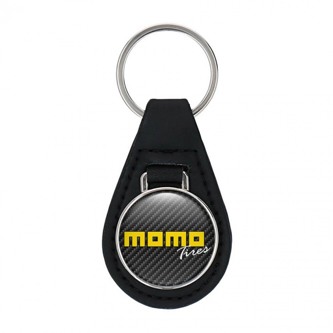 Momo  Leather Keychain Dark Carbon Yellow Design