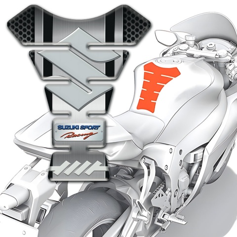 Suzuki Tank Guard Pads Central Metal Style Base Gray Big Logo 