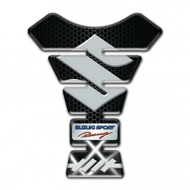 Suzuki Tank Guard Pads Base with Crossed White Lights Design and Big Gray Logo