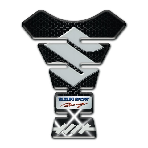 Suzuki Tank Guard Pads Base with Crossed White Lights Design and Big Gray Logo