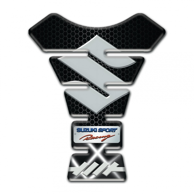 Suzuki Tank Guard Pads Base with Crossed White Lights Design and Big Gray Logo
