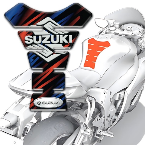 Suzuki Tank Pad Motorbike Blue Red Patterns Style Stylish Logo Design 