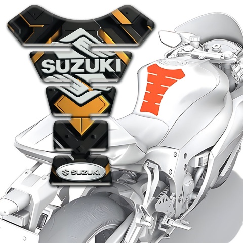 Suzuki  Tank Guard Pads Black Base with Gentral Yellow Rhombus Design 